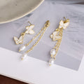 Elegant French Alloy Butterfly Enamel Pearl Tassel Drop Studs For Women Spring Summer Fashion Earrings view 3