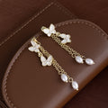 Elegant French Alloy Butterfly Enamel Pearl Tassel Drop Studs For Women Spring Summer Fashion Earrings view 2