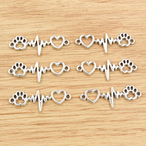 12x34mm Alloy Double Dangle Heart Dog Cat Paw Print Pendant Charm DIY Necklace Bracelet 1.5g