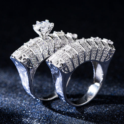 Wide Baguette Crystal Two Ring Set styled close-up