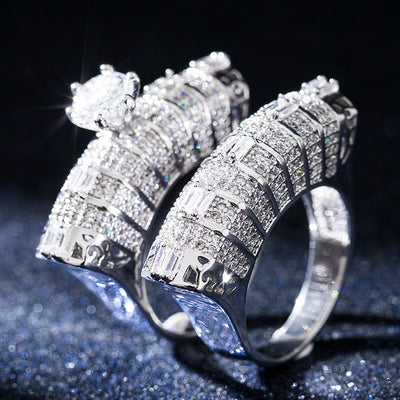 Wide Baguette Crystal Two Ring Set front product view