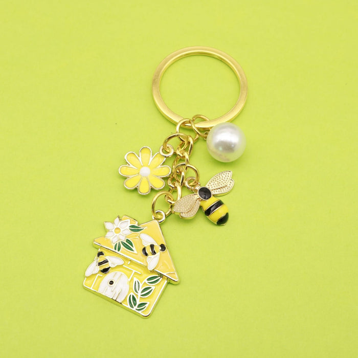 Alloy Mushroom House Keychain Flower Bee Bag Charm