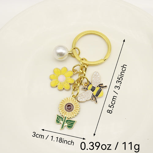 Metal Pearl Daisy Honeybee Keychain Pastoral Bag Charm Gift