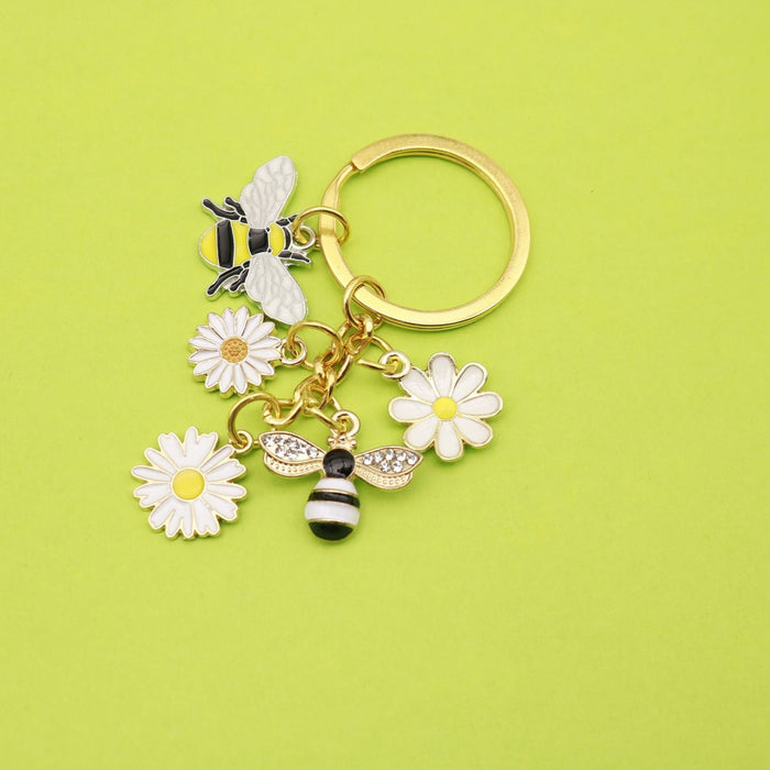 Zinc Alloy Enamel Bee Sunflower Keychain Bag Charm Gift