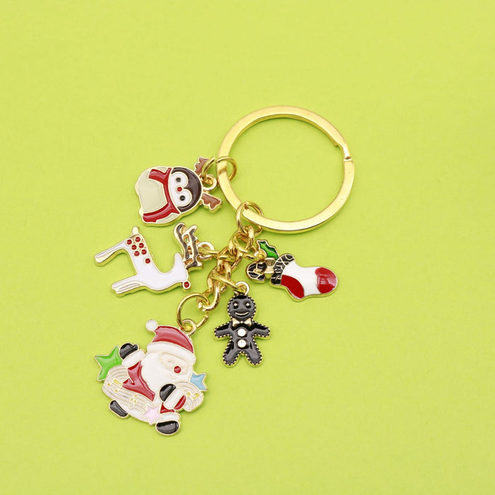 Zinc Alloy Christmas Santa Bell Snowflake Keychain Holiday Gift