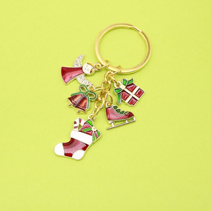 Zinc Alloy Santa Bell Snowflake Keychain for Christmas Gift