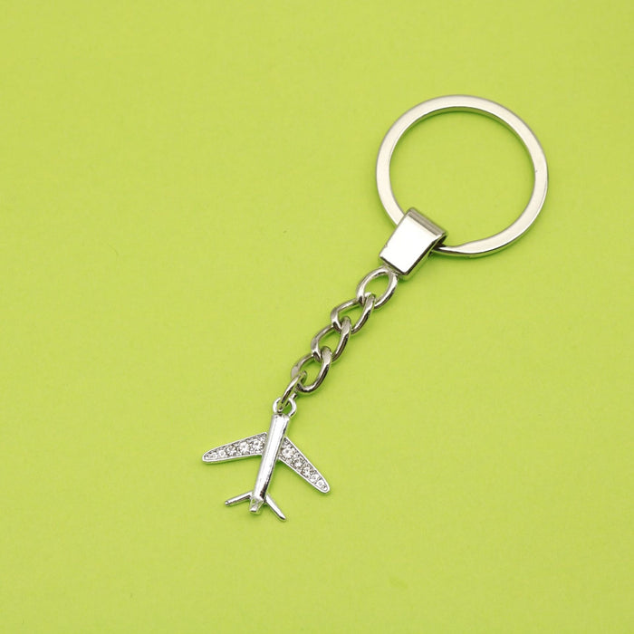 Zinc Alloy Rhinestone Airplane Keychain Bag Charm Gift