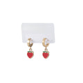 Cute Strawberry Cherry Fruit Enamel Stainless Steel Hoop Stud Earrings For Women Fashion Earrings view 5