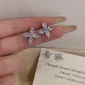 Copper Zircon Flower Magnetic Stud Earrings For Women Light Luxury Minimalist Jewelry view 3