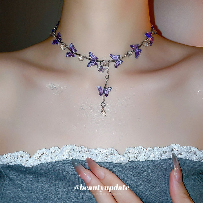 Light Luxury Irregular Crystal Butterfly Waterdrop Pendant Clavicle Necklace