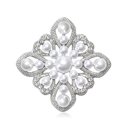 Alloy Pearl Baroque Hollow Brooch For Bridal Dress Accessories