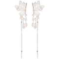Silver Post Butterfly Faux Crystal Tassel Drop Earrings Fresh Light Luxury Fashion view 5