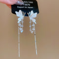 Silver Post Butterfly Faux Crystal Tassel Drop Earrings Fresh Light Luxury Fashion view 1