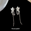 Silver Post Butterfly Faux Crystal Tassel Drop Earrings Fresh Light Luxury Fashion view 3
