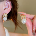 Light Luxury Letter M Zircon Faux Pearl Pendant Drop Earrings With Silver Needle For Women view 1