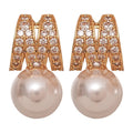 Light Luxury Letter M Zircon Faux Pearl Pendant Drop Earrings With Silver Needle For Women view 5
