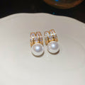 Light Luxury Letter M Zircon Faux Pearl Pendant Drop Earrings With Silver Needle For Women view 4