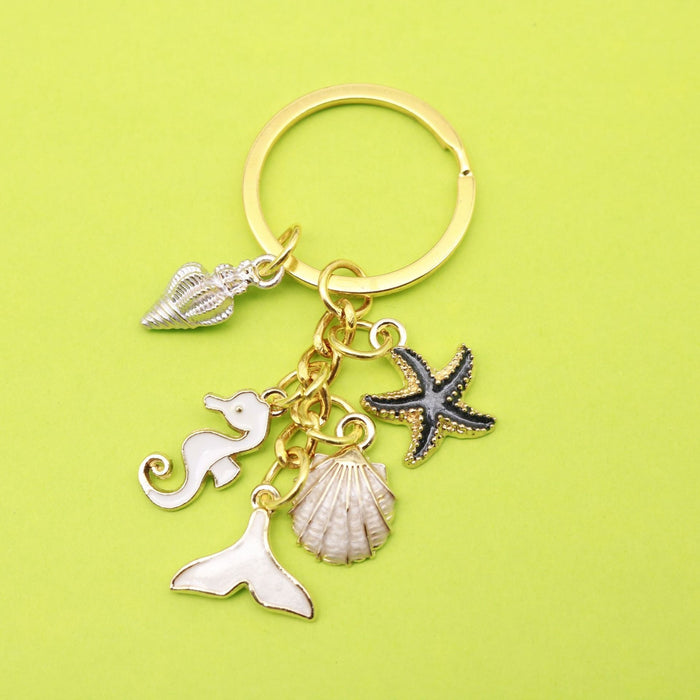 Zinc Alloy Shell Starfish Keychain Ocean Bag Charm Gift
