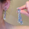 Light Luxury Teardrop Crystal Tassel Drop Earrings With Rhinestone Hollow Silver Pins view 4
