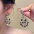Light Luxury Teardrop Crystal Tassel Drop Earrings With Rhinestone Hollow Silver Pins view 2