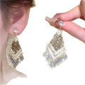Light Luxury Teardrop Crystal Tassel Drop Earrings With Rhinestone Hollow Silver Pins view 5
