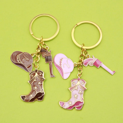 Zinc Alloy Pink Western Cowboy Keychain Bag Charm Couple Gift