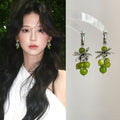 Fresh Style Artificial Crystal Grape Tassel Drop Earrings With Silver Needle C Shape Flower Design view 1