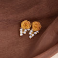 Elegant Luxury Gold Alloy Rose Flower Pearl Rhinestone Charm Hoop Drop Stud Dangle Earrings view 4