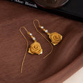 Elegant Luxury Gold Alloy Rose Flower Pearl Rhinestone Charm Hoop Drop Stud Dangle Earrings view 3