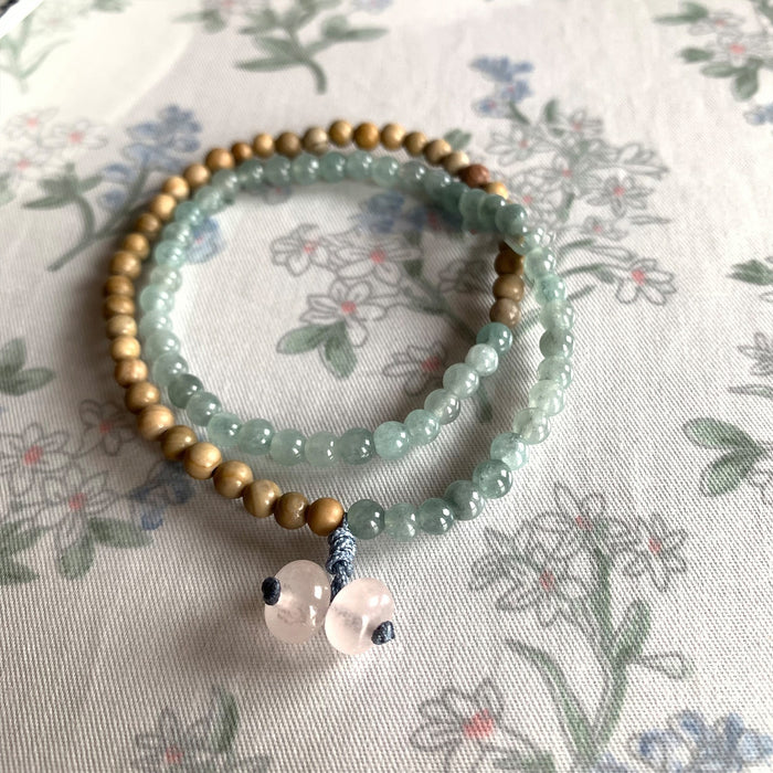 Vintage Double Layer Wood Grain And Mixed Stone Beaded Bangle For Women