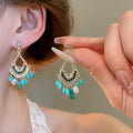 Copper Flower Teardrop Tassel Drop Earrings Exotic Light Luxury Women's Ear Jewelry view 4