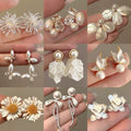 925 Sterling Silver Vintage Pearl Flower Stud Earrings French Court Style Elegant Luxury Jewelry view 1