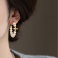 Light Luxury Gold Plated Pearl Beaded Geometric Hoop Earrings With Silver Pins For Women view 3