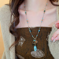 New Chinese Vintage Copper Beaded Oval Geometric Earrings And Collarbone Necklace For Women view 1