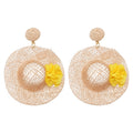 Raffia Straw Woven Hat Flower Pendant Drop Earrings Beach Vacation Style Silver Needle Ear Jewelry view 5
