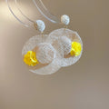 Raffia Straw Woven Hat Flower Pendant Drop Earrings Beach Vacation Style Silver Needle Ear Jewelry view 4