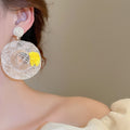 Raffia Straw Woven Hat Flower Pendant Drop Earrings Beach Vacation Style Silver Needle Ear Jewelry view 3