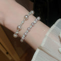 Light Luxury Rhinestone Rose Faux Pearl Geometric Bangle For Women view 3