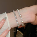 Light Luxury Rhinestone Rose Faux Pearl Geometric Bangle For Women view 1
