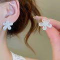 Light Luxury Faux Pearl Zircon Teardrop Flower Stud Earrings For Women view 1