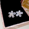 Light Luxury Faux Pearl Zircon Teardrop Flower Stud Earrings For Women view 2