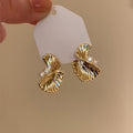 Light Luxury Zircon Metal Twisted Fan Geometric Drop Earrings With Silver Needle view 4