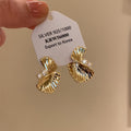 Light Luxury Zircon Metal Twisted Fan Geometric Drop Earrings With Silver Needle view 2