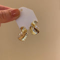 Light Luxury Zircon Metal Twisted Fan Geometric Drop Earrings With Silver Needle view 3
