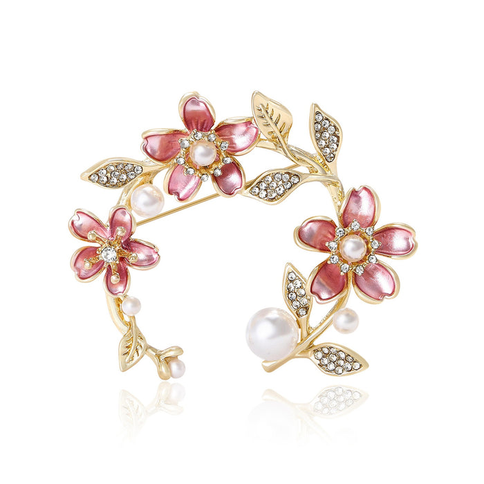 Alloy Pearl Peach Blossom Wreath Brooch For Elegant Women's Styling