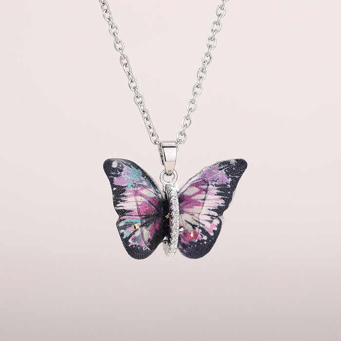 Korean Forest Style Acrylic Butterfly Tie Dye Layered Choker Necklace For Women