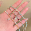Faux Crystal Beaded Dolphin Starfish Shell Charm Bangle Beach Vacation Style Jewelry view 3