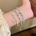 Faux Crystal Beaded Dolphin Starfish Shell Charm Bangle Beach Vacation Style Jewelry view 1