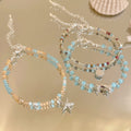 Faux Crystal Beaded Dolphin Starfish Shell Charm Bangle Beach Vacation Style Jewelry view 2