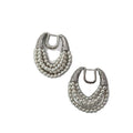Zircon Multi Layer Faux Pearl Horseshoe Tassel Drop Earrings French Light Luxury Geometric Style view 5